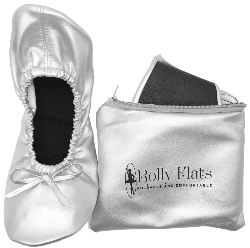 Rolly Flats Women's Foldable Flats â€“ Portable Ballet Slippers Shoes for Travel, Wedding â€“ Fits in Purse (M, Silver) - Image 1